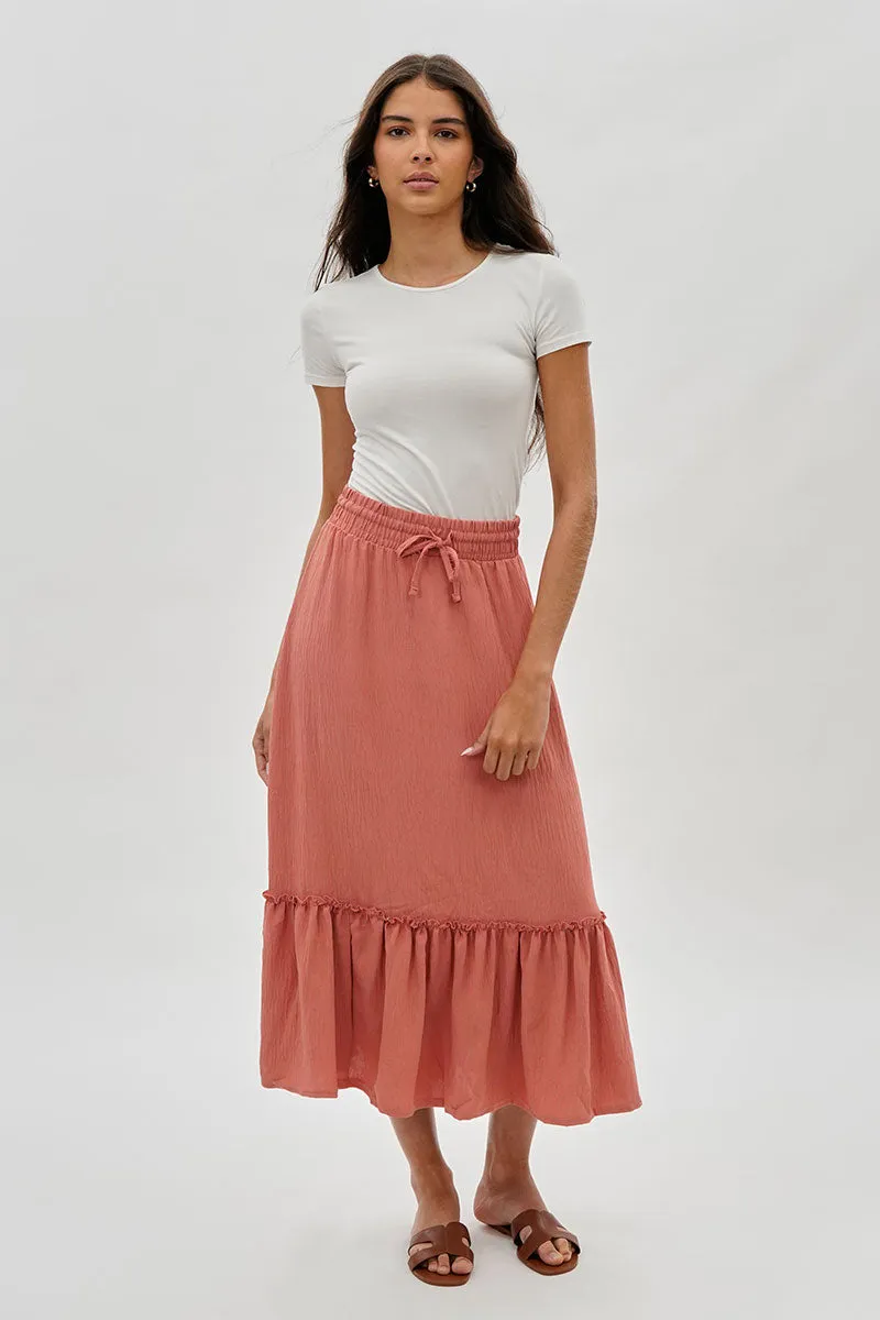Stylexchange Vintage Tiered Cinched Skirt - Coral sold by Fairweather product image thumbnail 5