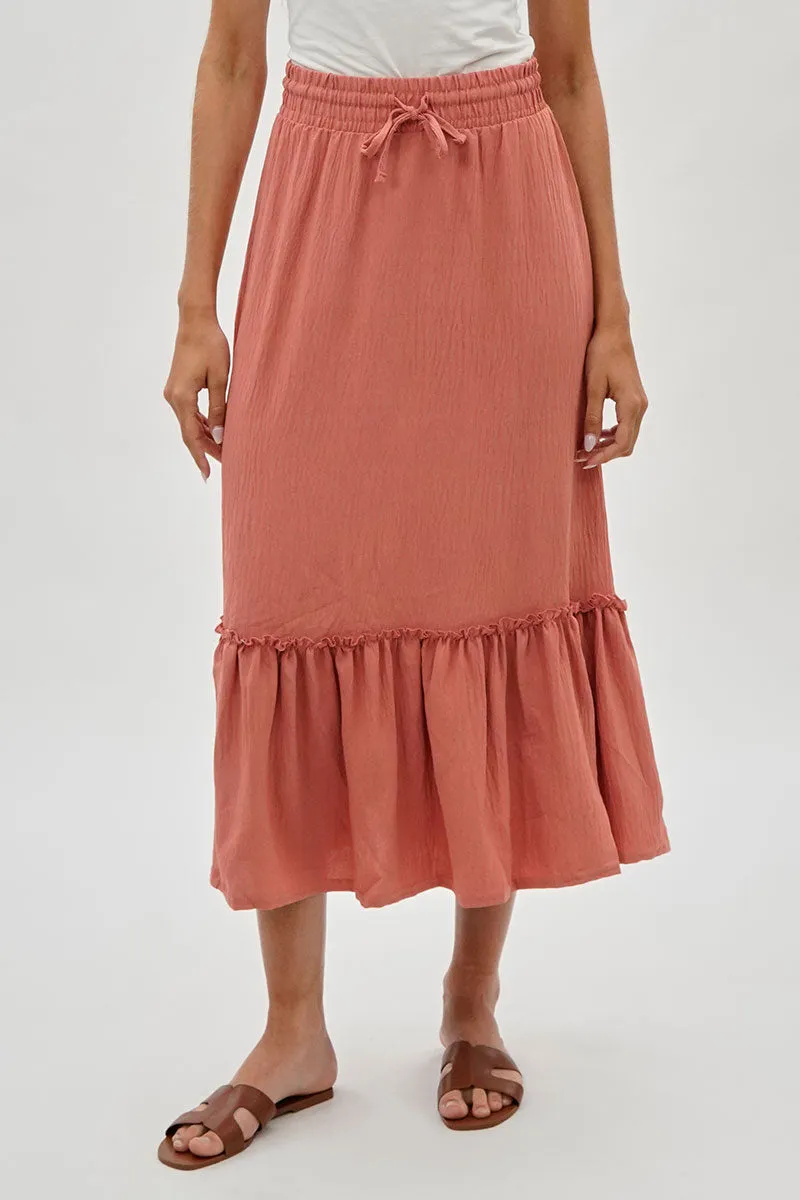 Stylexchange Vintage Tiered Cinched Skirt - Coral sold by Fairweather