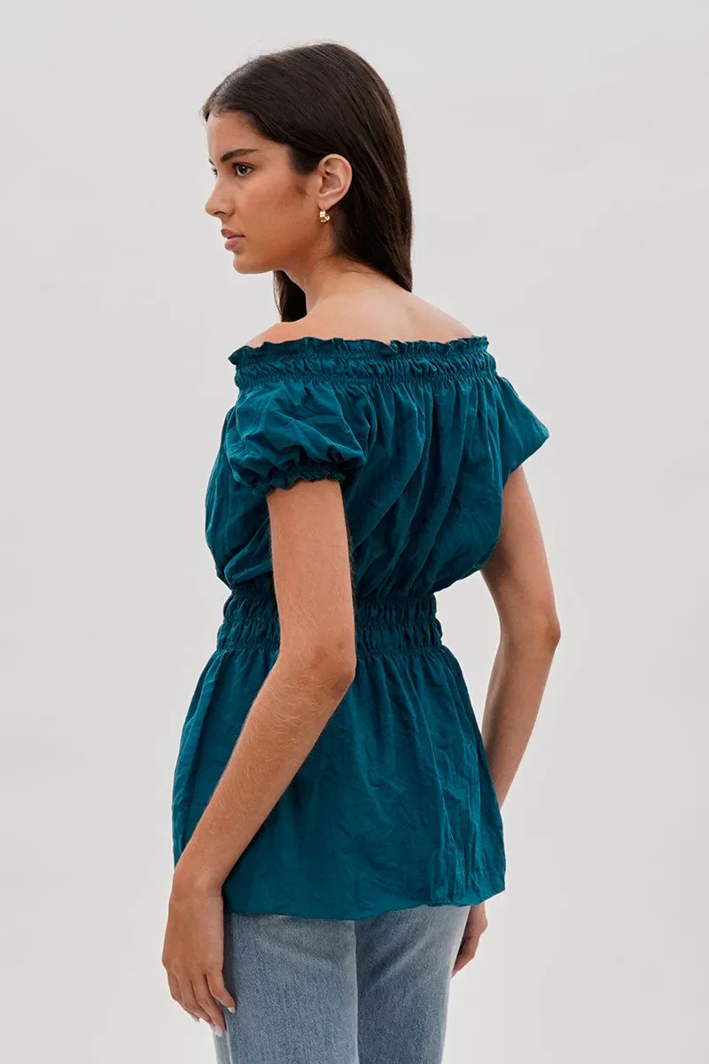 Runaway Bay Cinched Short Sleeve Blouse - Teal sold by Fairweather product image thumbnail 3