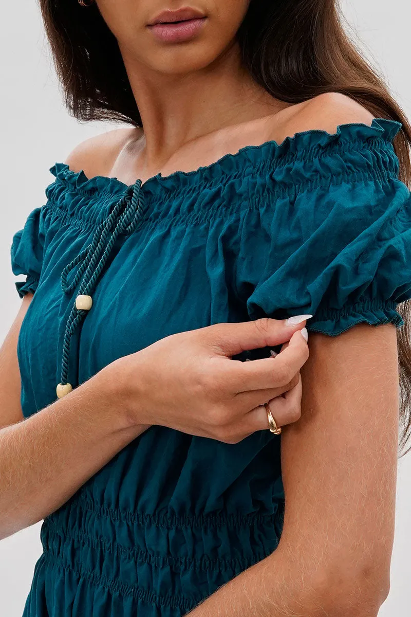 Runaway Bay Cinched Short Sleeve Blouse - Teal sold by Fairweather product image thumbnail 4