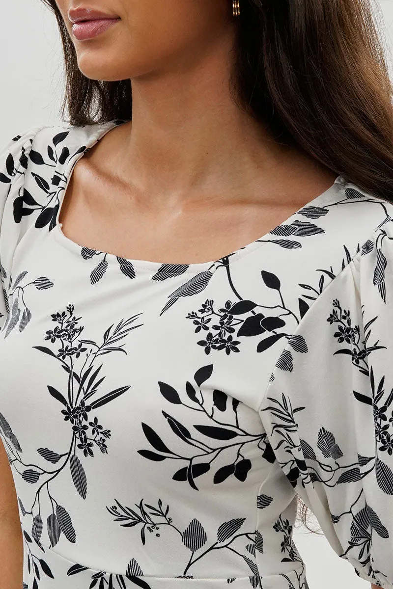 Costa Blanca Leaf Print Square Neck Day Dress - White sold by Fairweather product image thumbnail 4