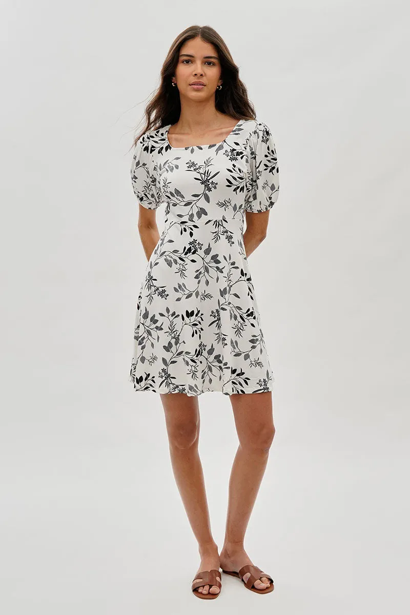 Costa Blanca Leaf Print Square Neck Day Dress - White sold by Fairweather product image thumbnail 5