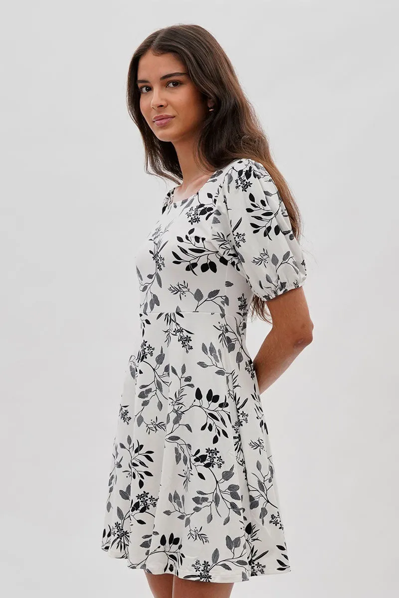Costa Blanca Leaf Print Square Neck Day Dress - White sold by Fairweather product image thumbnail 2