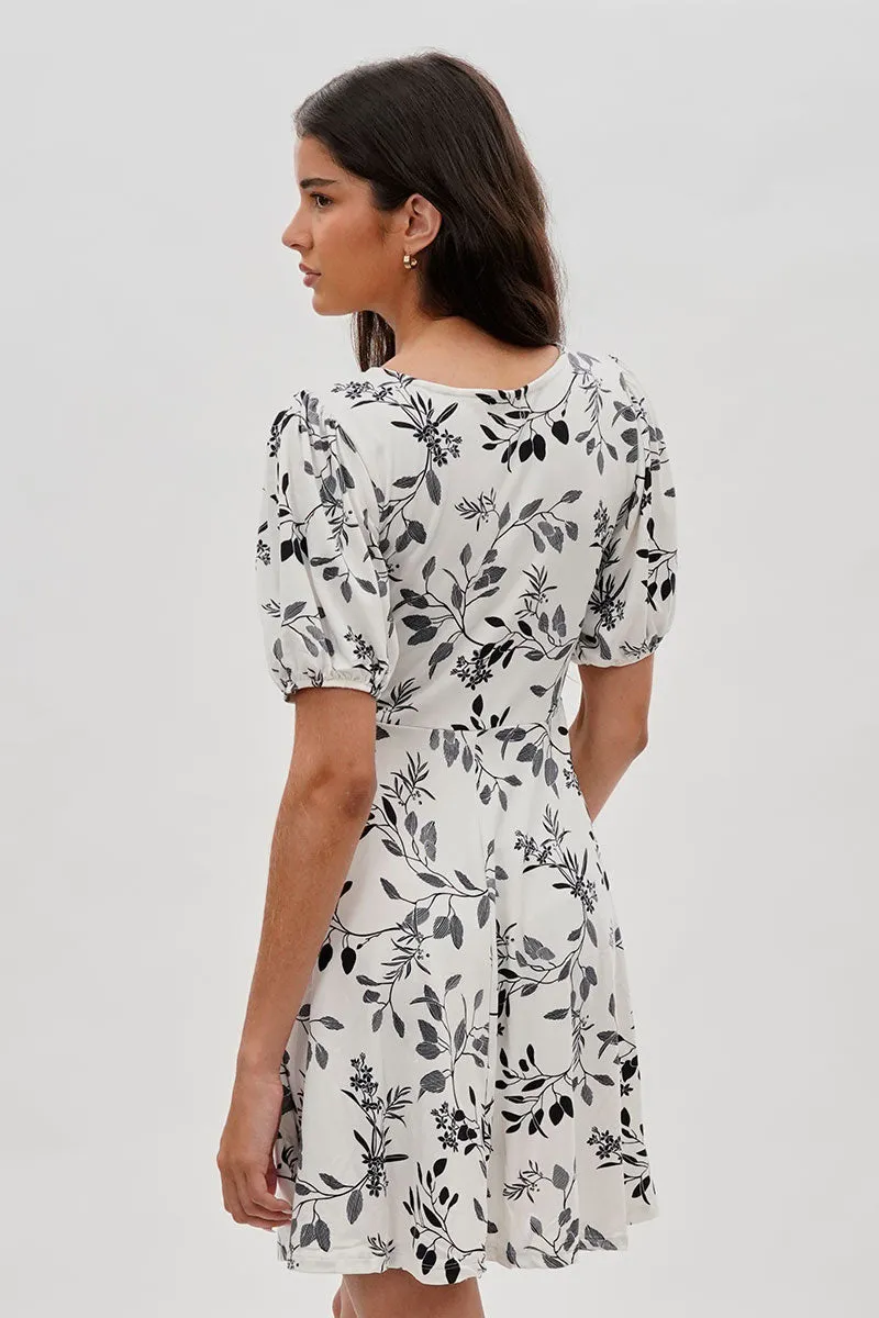 Costa Blanca Leaf Print Square Neck Day Dress - White sold by Fairweather product image thumbnail 3