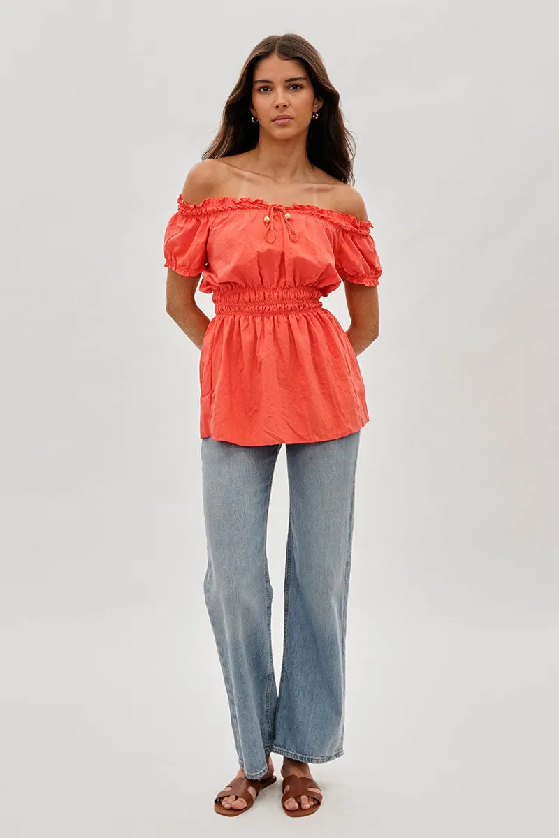 Cinched Short Sleeve Blouse - Coral sold by Fairweather product image thumbnail 5