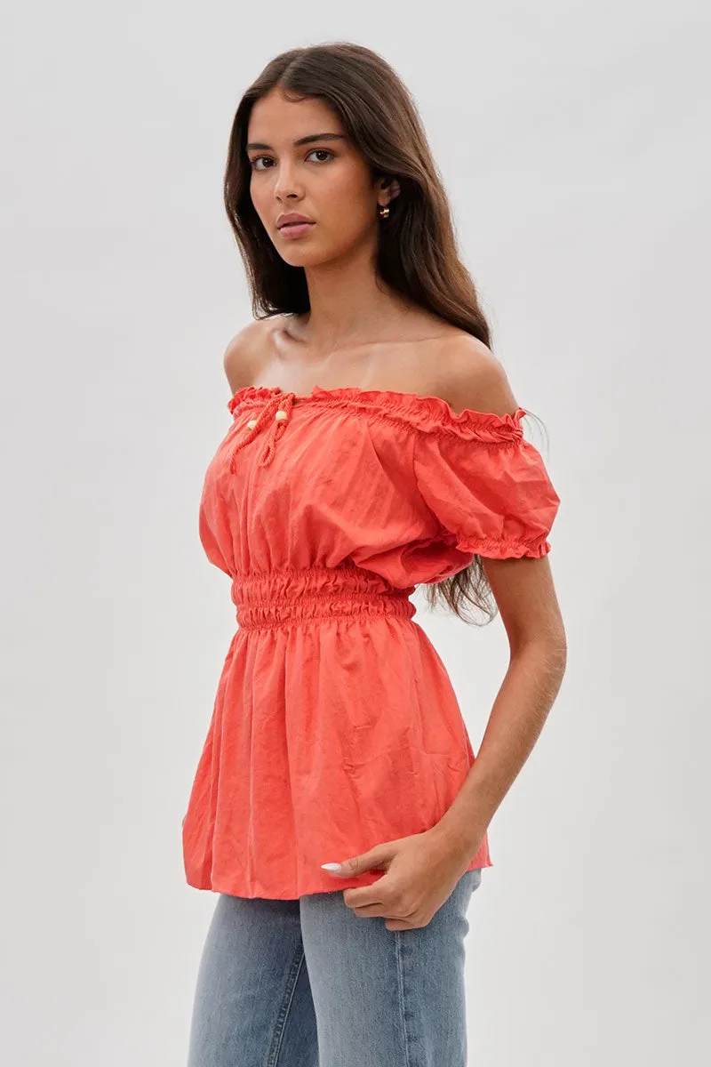 Cinched Short Sleeve Blouse - Coral sold by Fairweather product image thumbnail 2