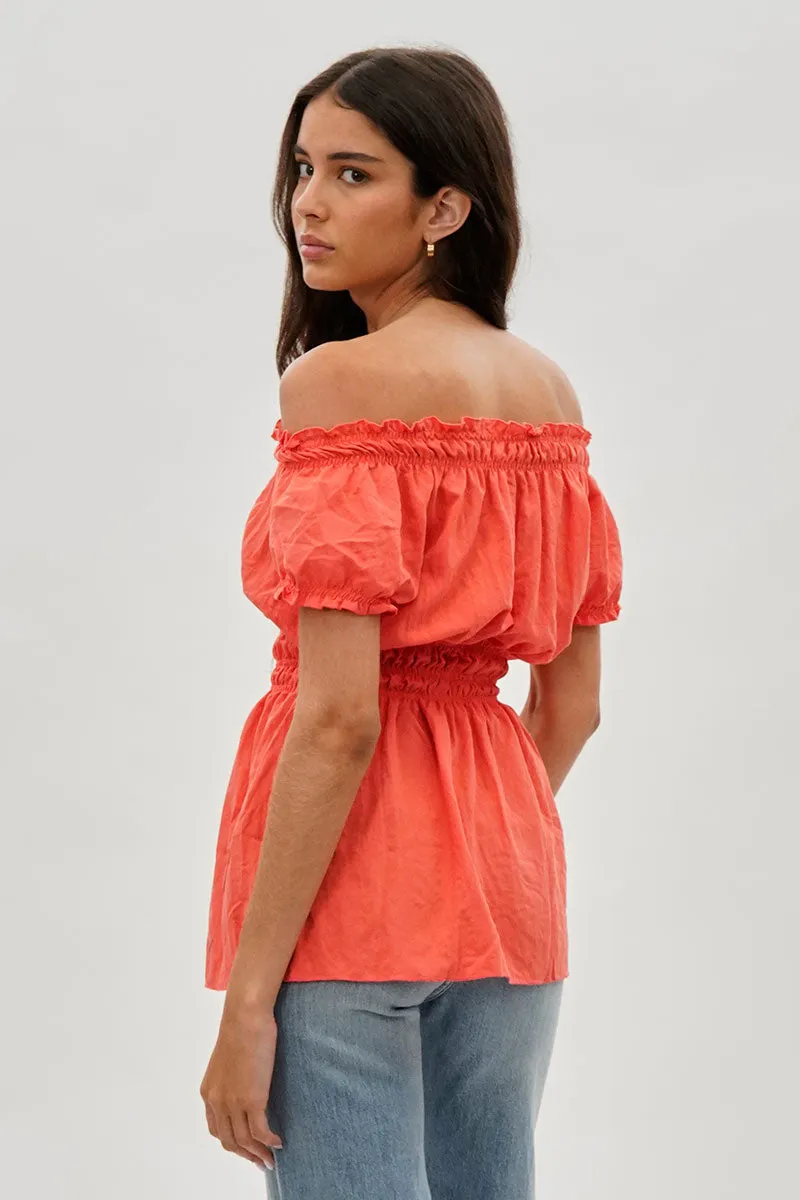 Cinched Short Sleeve Blouse - Coral sold by Fairweather product image thumbnail 3