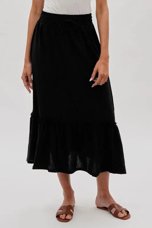 Stylexchange Vintage Tiered Cinched Skirt - Black sold by Fairweather