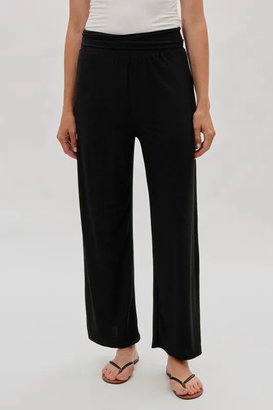 Costa Blanca Wide Leg Fold Over Pants - Black sold by Fairweather