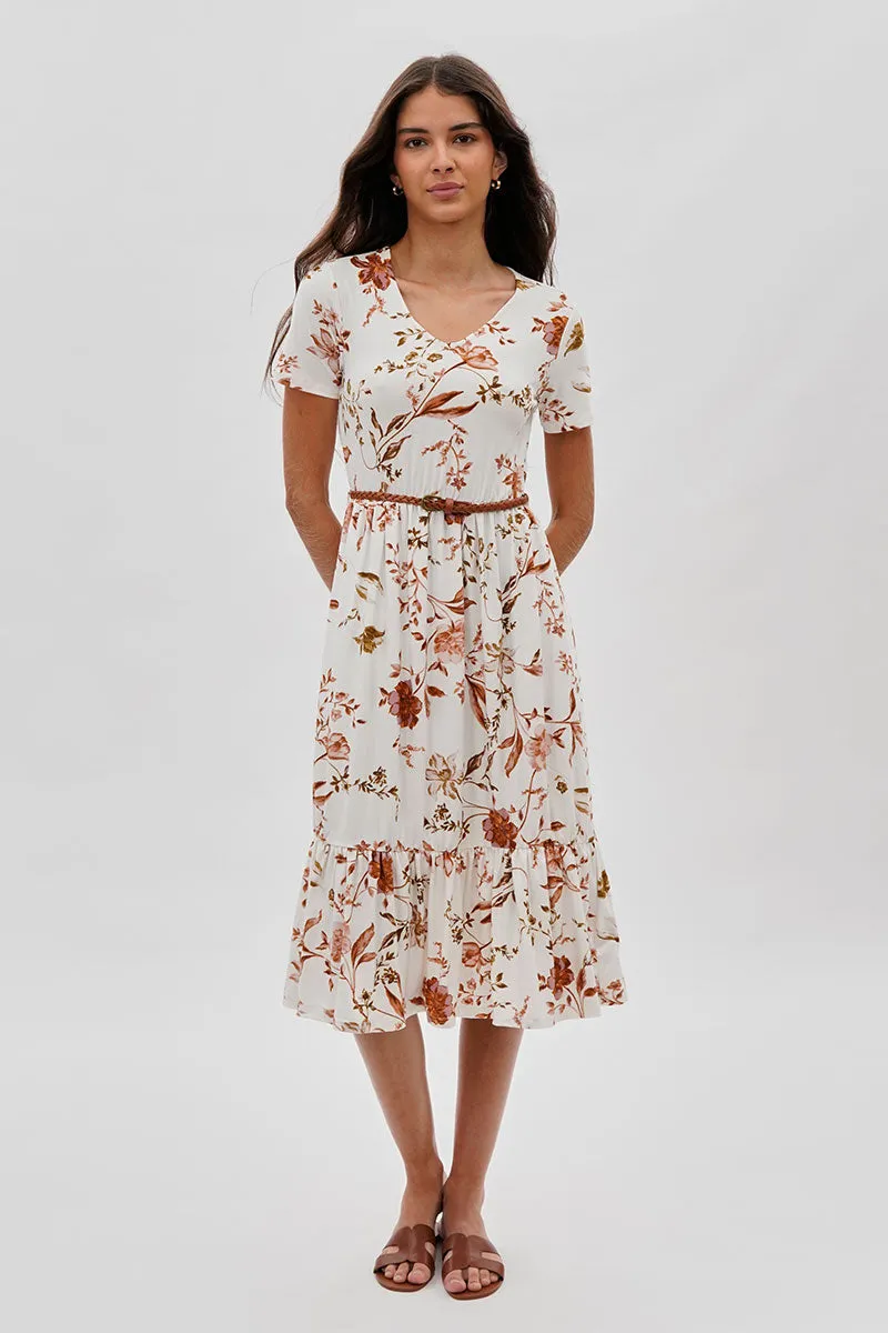 International INC Company Belted Short Sleeve Midi Dress - White sold by Fairweather