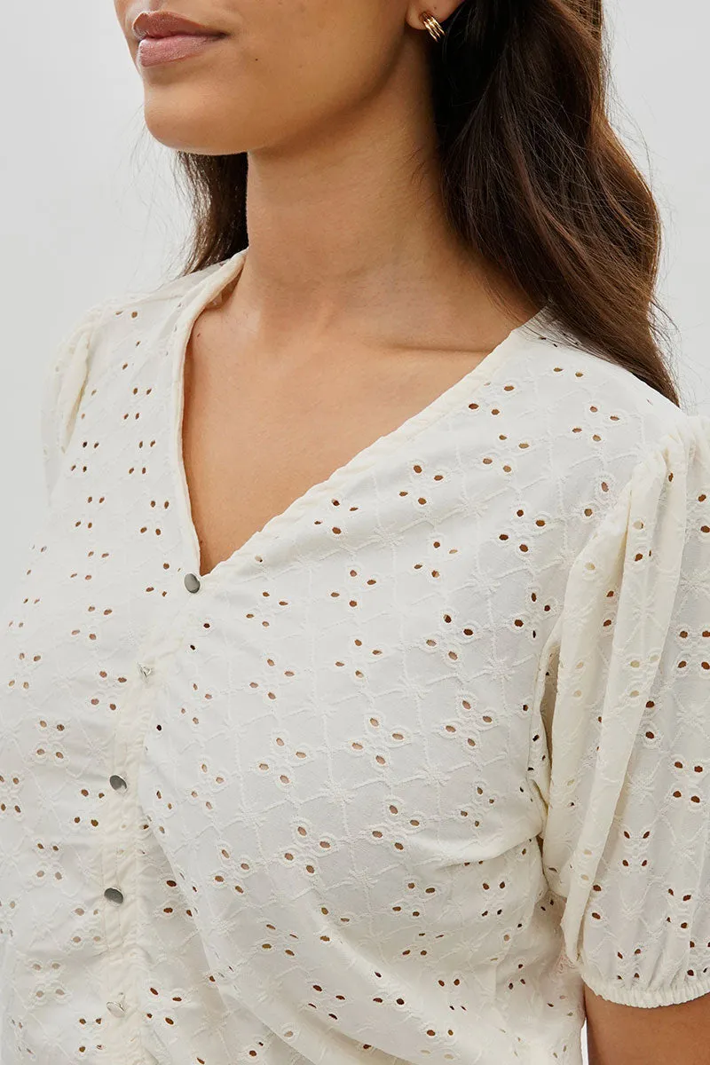 Beechers Brook Button Down Eyelet Blouse - Cream sold by Fairweather product image thumbnail 4