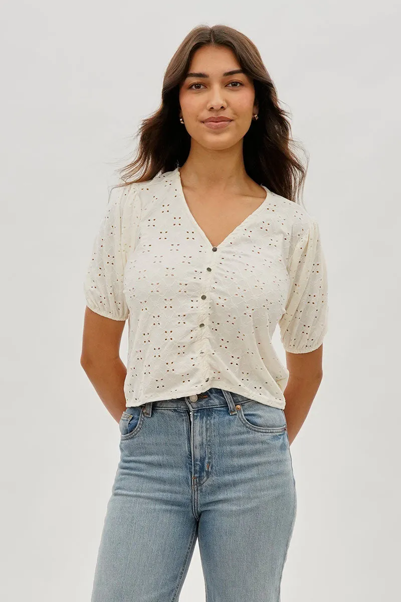 Beechers Brook Button Down Eyelet Blouse - Cream sold by Fairweather