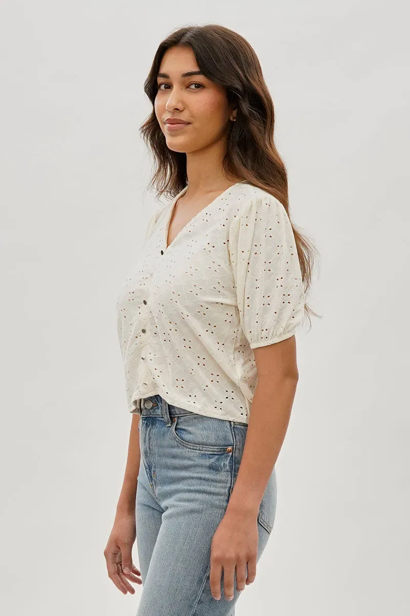 Beechers Brook Button Down Eyelet Blouse - Cream sold by Fairweather product image thumbnail 2