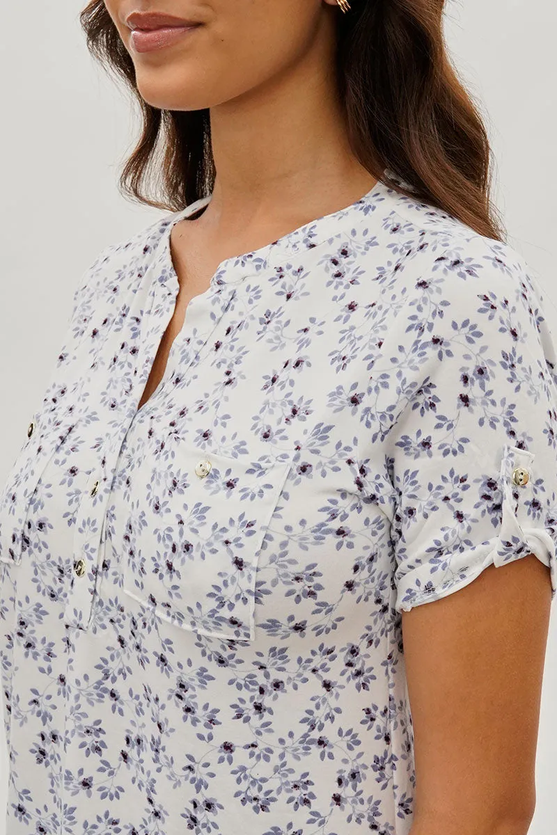 International INC Company Floral Short Sleeve Blouse - White sold by Fairweather product image thumbnail 4