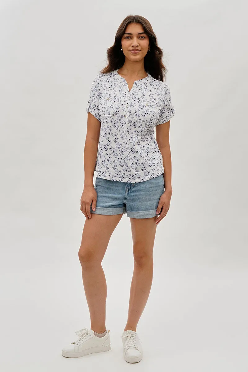 International INC Company Floral Short Sleeve Blouse - White sold by Fairweather product image thumbnail 5