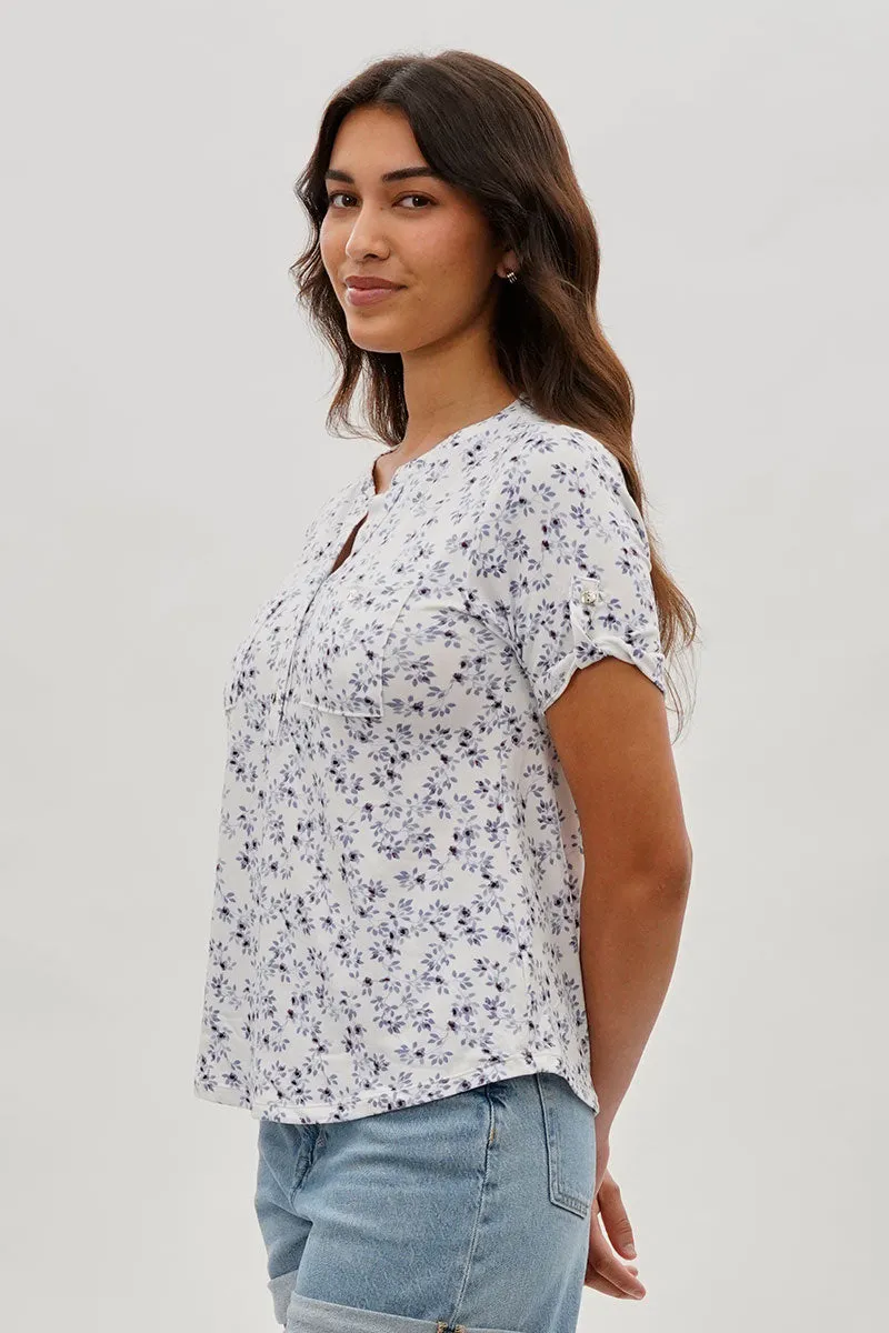 International INC Company Floral Short Sleeve Blouse - White sold by Fairweather product image thumbnail 2
