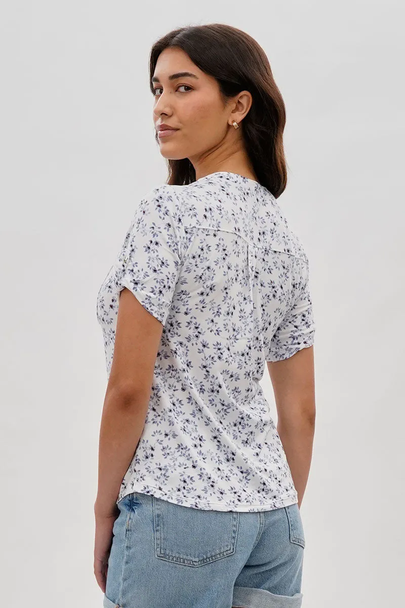 International INC Company Floral Short Sleeve Blouse - White sold by Fairweather product image thumbnail 3