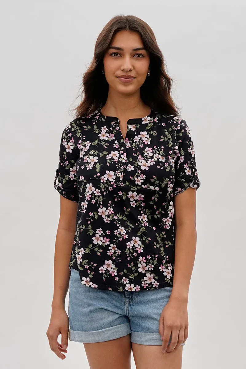 International INC Company Floral Short Sleeve Blouse - Black sold by Fairweather