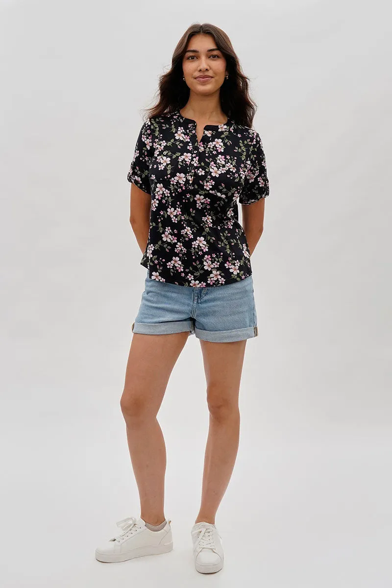 International INC Company Floral Short Sleeve Blouse - Black sold by Fairweather product image thumbnail 5