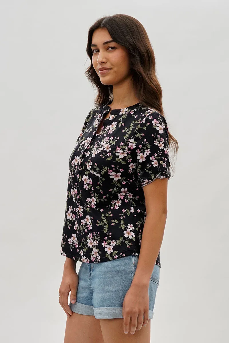 International INC Company Floral Short Sleeve Blouse - Black sold by Fairweather product image thumbnail 2