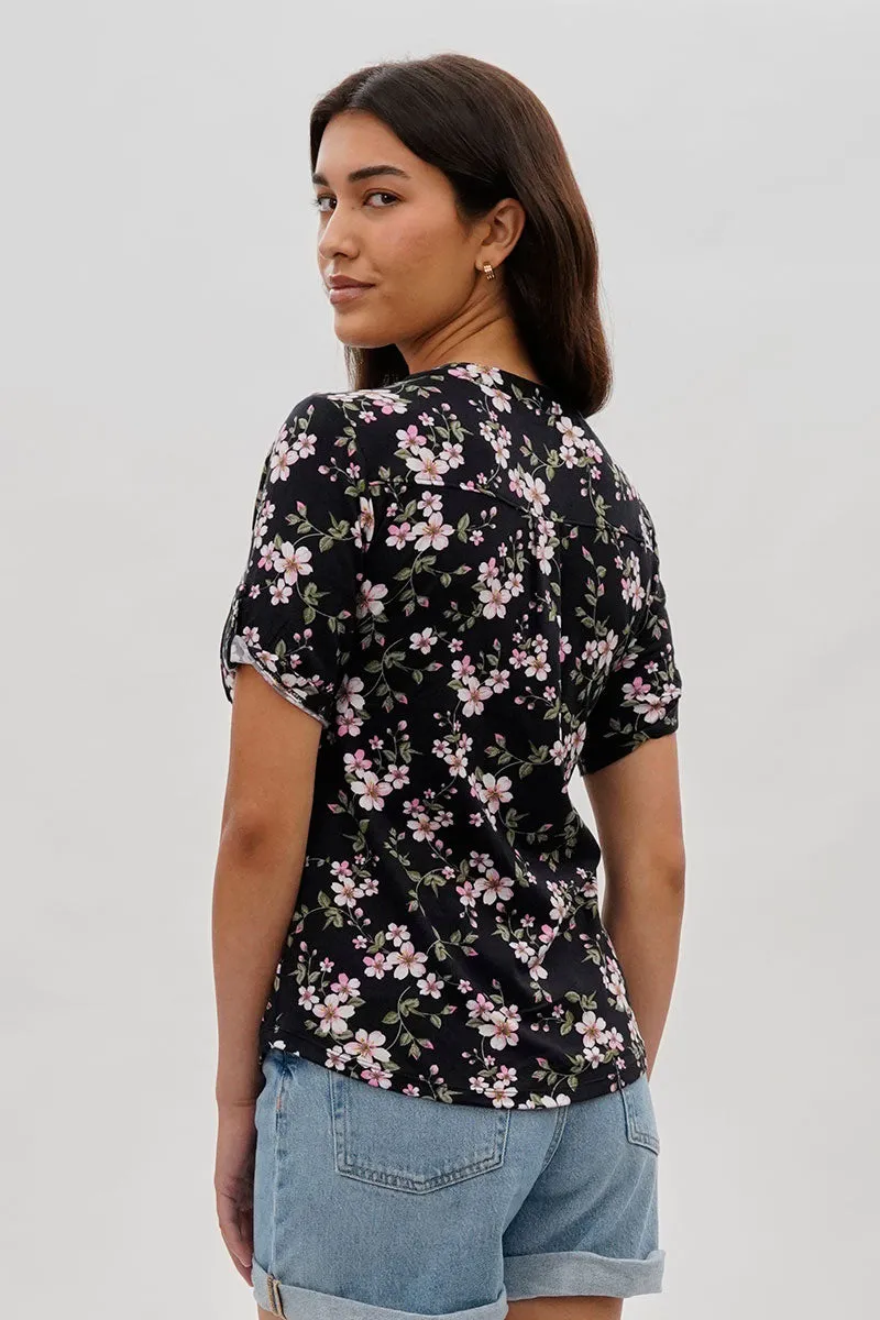 International INC Company Floral Short Sleeve Blouse - Black sold by Fairweather product image thumbnail 3