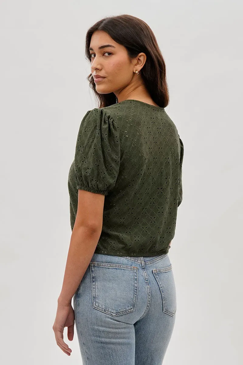 Button Down Eyelet Blouse - Olive sold by Fairweather product image thumbnail 3
