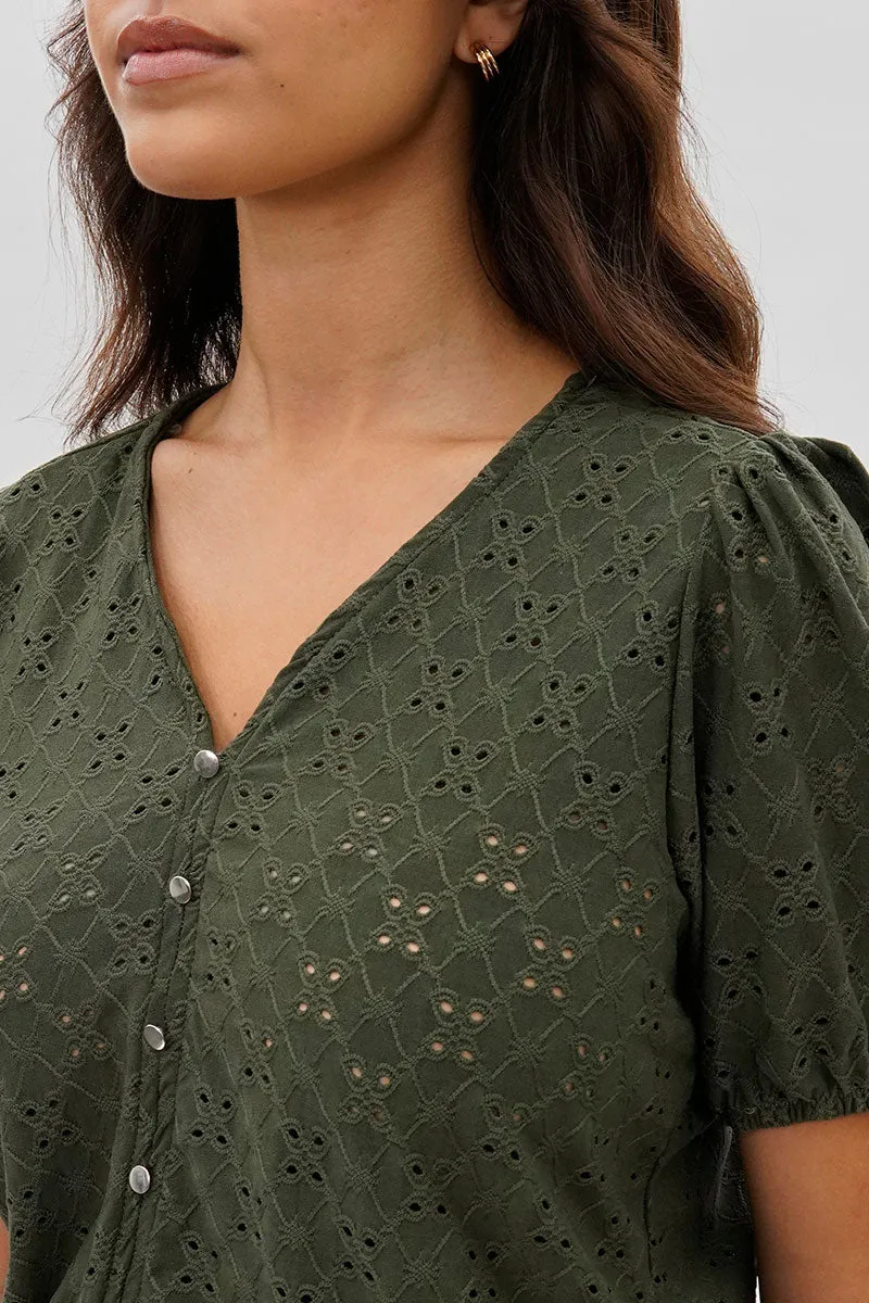 Button Down Eyelet Blouse - Olive sold by Fairweather product image thumbnail 4