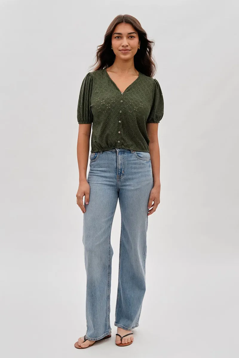 Button Down Eyelet Blouse - Olive sold by Fairweather product image thumbnail 5