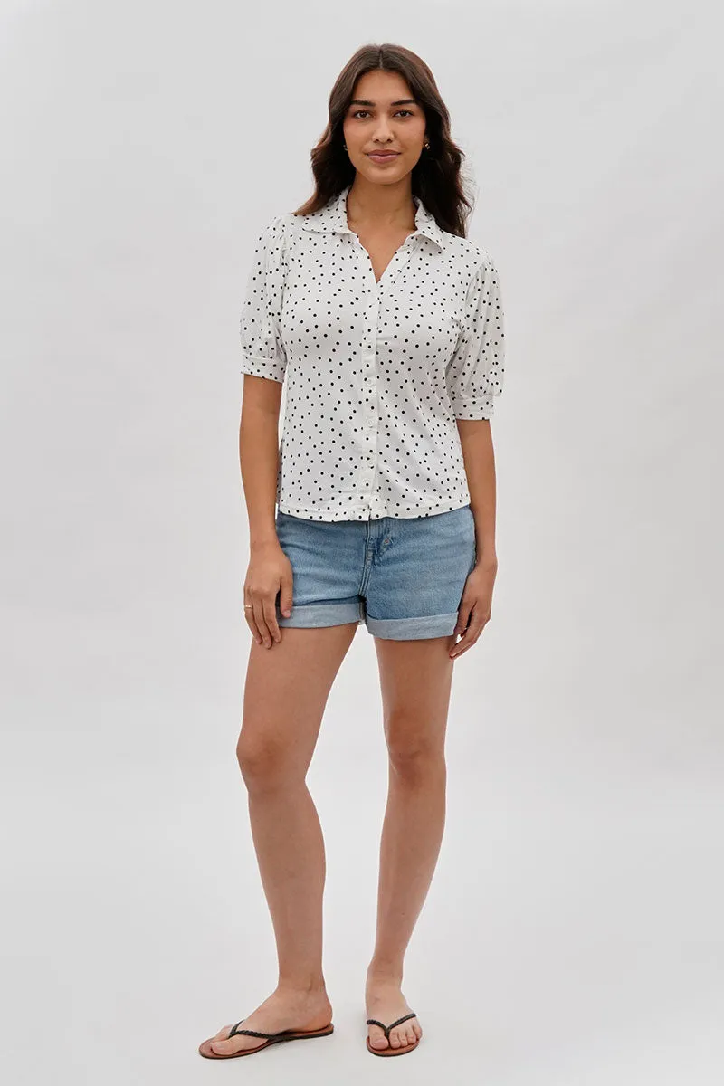 International INC Company Polka Dot Puffer Sleeve Blouse - White sold by Fairweather product image thumbnail 5