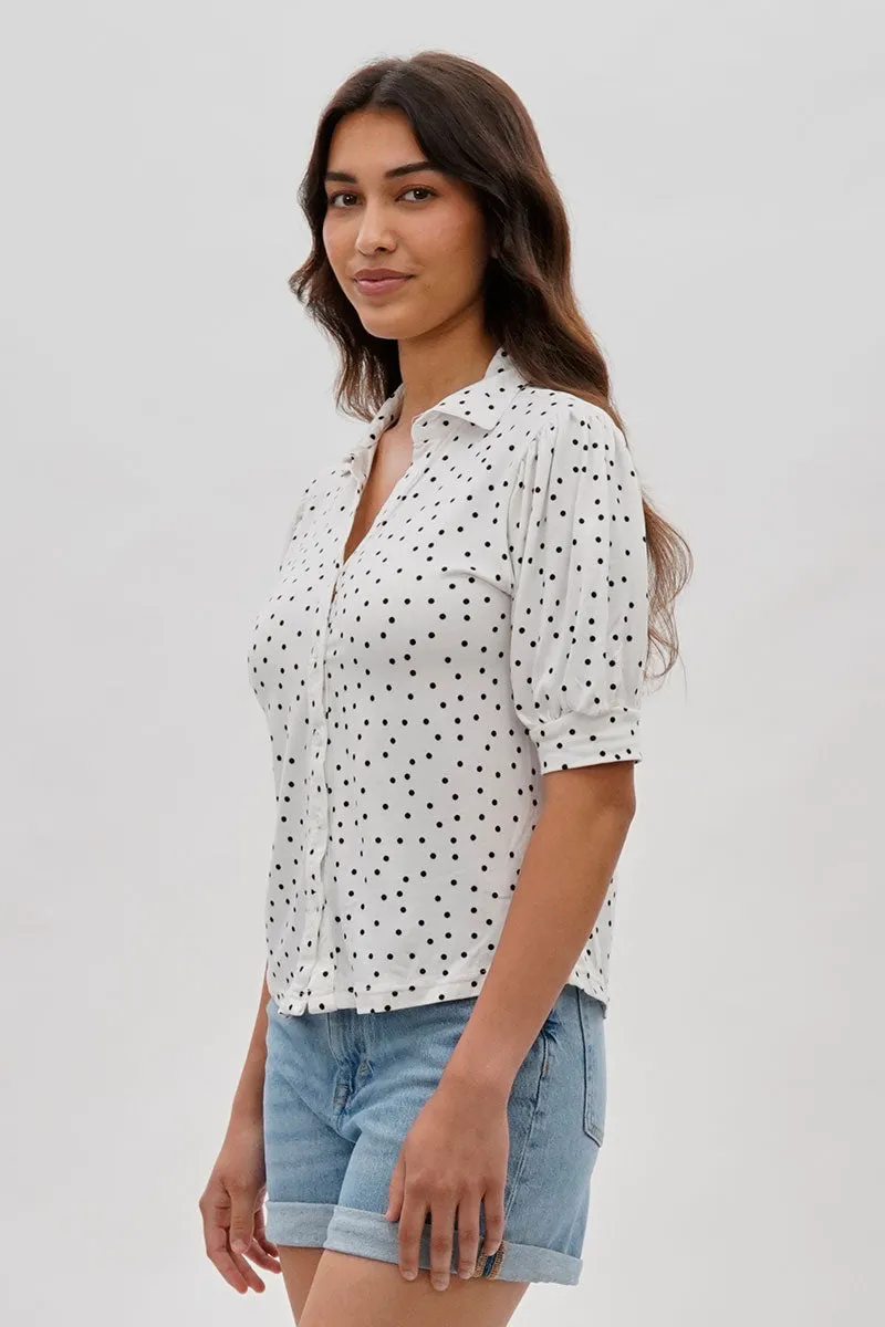 International INC Company Polka Dot Puffer Sleeve Blouse - White sold by Fairweather product image thumbnail 2