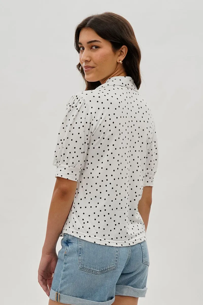 International INC Company Polka Dot Puffer Sleeve Blouse - White sold by Fairweather product image thumbnail 3