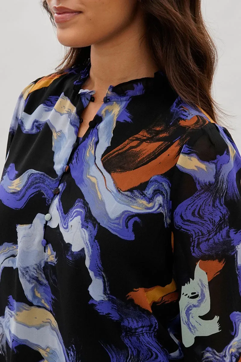 Marble Print Ruffle Neck Blouse - Black sold by Fairweather product image thumbnail 4