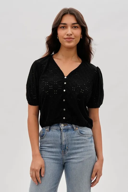 Beechers Brook Button Down Eyelet Blouse - Black sold by Fairweather