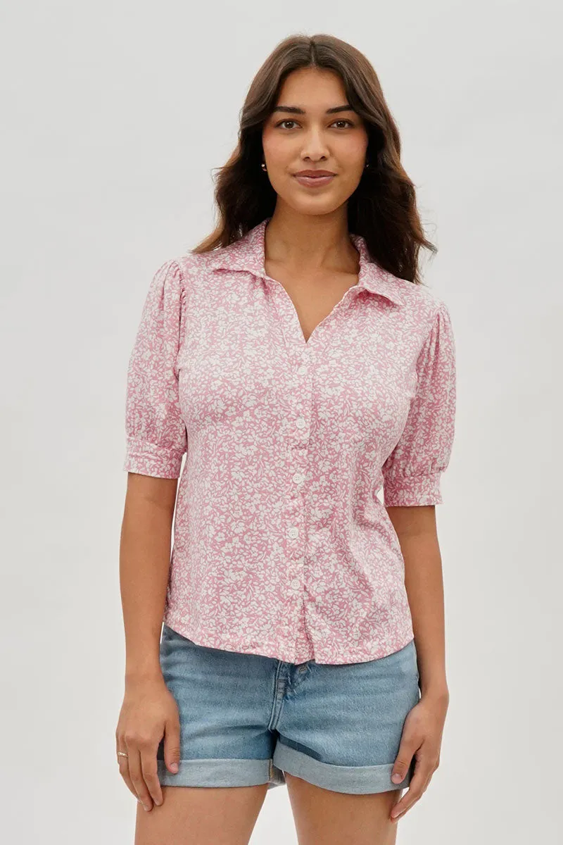International INC Company Floral Puffer Sleeve Blouse - Pink sold by Fairweather