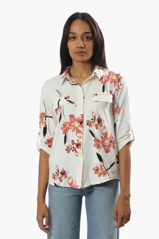 Majora Floral Roll Up Sleeve Shirt - White sold by Fairweather