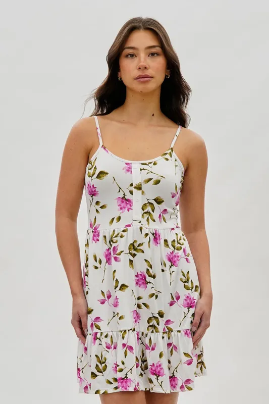 Stylexchange Vintage Floral Henley Day Dress - White sold by Fairweather