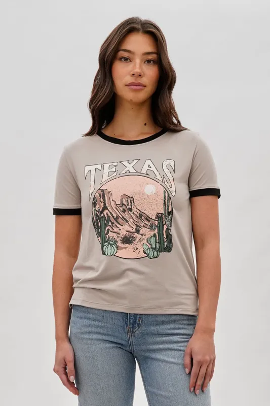 Stylexchange Vintage Texas Graphic Ringer Tee - Beige sold by Fairweather