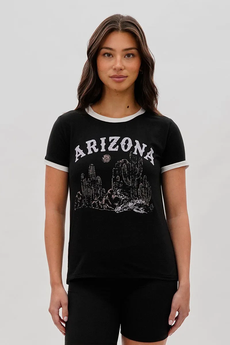 Stylexchange Vintage Arizona Graphic Ringer Tee - Black sold by Fairweather