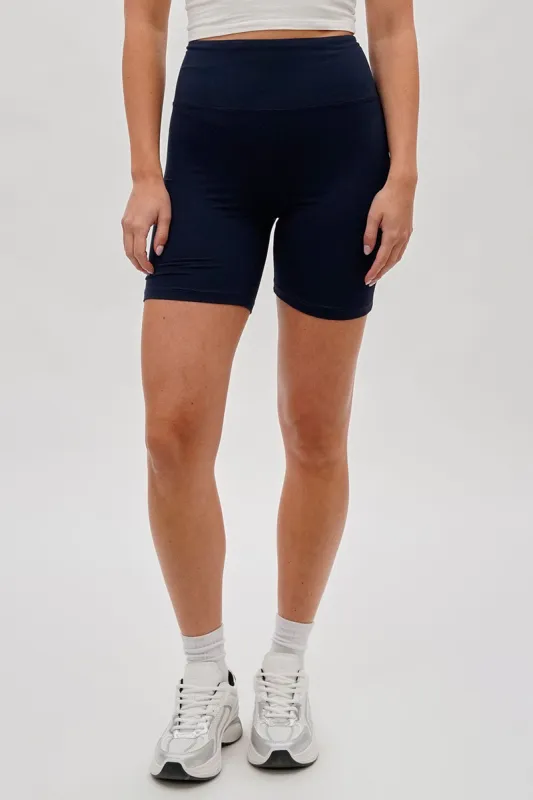 Mikk High-Waisted Biker Shorts - Navy sold by Fairweather