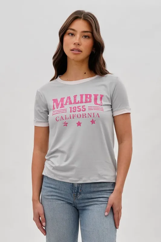Stylexchange Vintage Malibu Graphic Ringer Tee - Grey sold by Fairweather