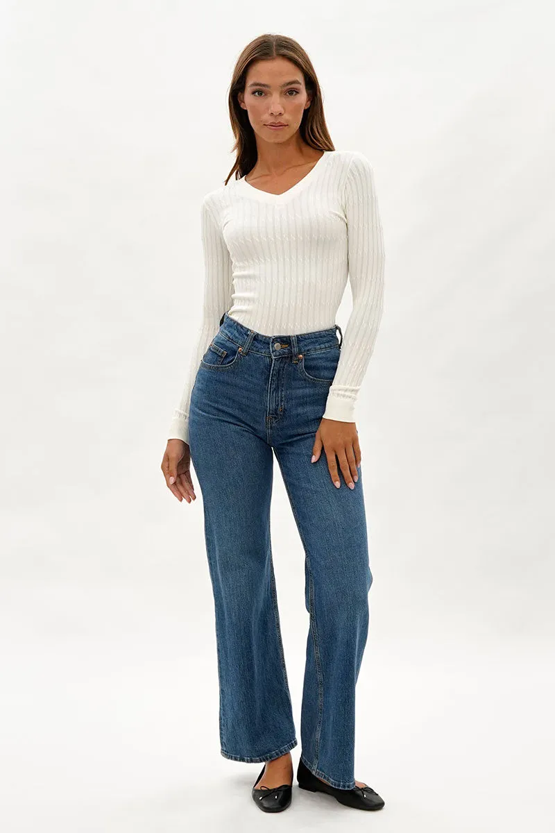 International INC Company Ribbed V-Neck Long Sleeve Top - White sold by Fairweather product image thumbnail 5