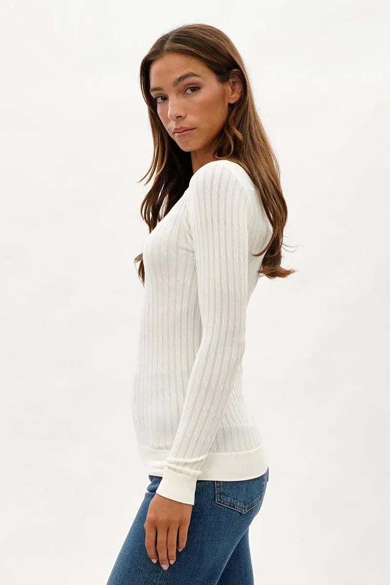 International INC Company Ribbed V-Neck Long Sleeve Top - White sold by Fairweather product image thumbnail 2