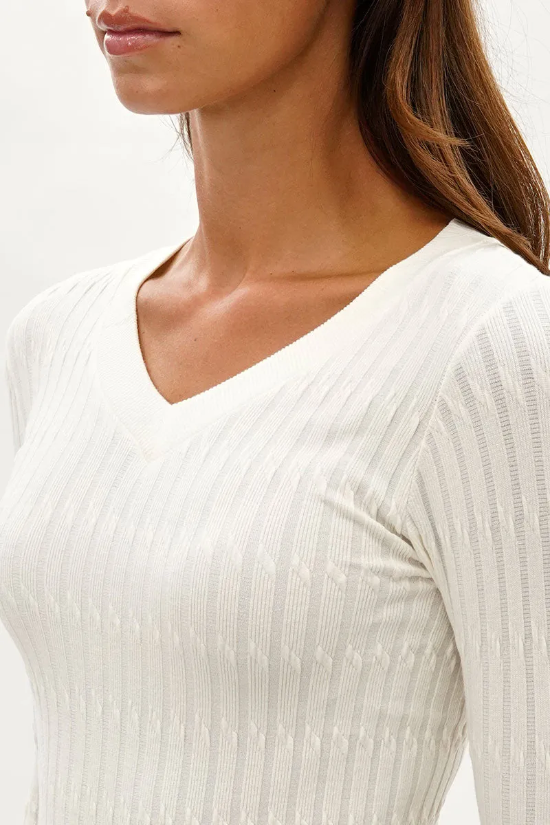 International INC Company Ribbed V-Neck Long Sleeve Top - White sold by Fairweather product image thumbnail 4