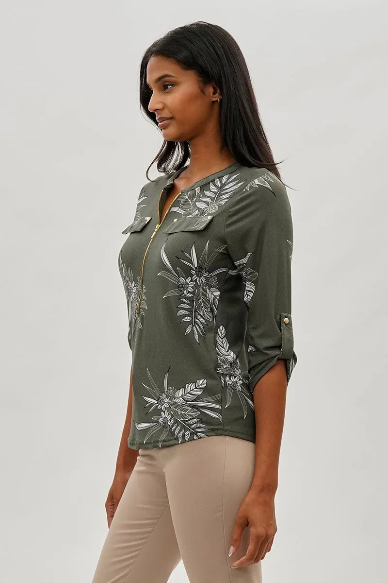 Beechers Brook Floral Half Zip Blouse - Olive sold by Fairweather product image thumbnail 2