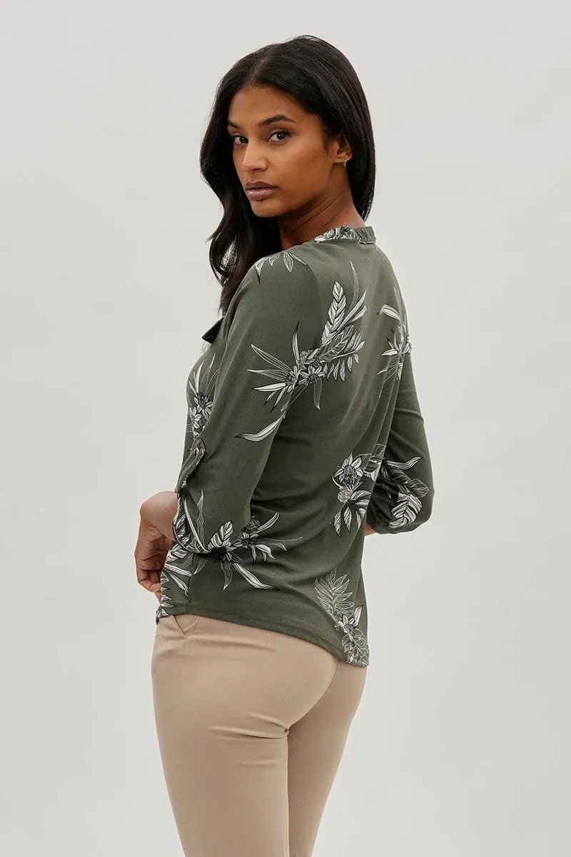 Beechers Brook Floral Half Zip Blouse - Olive sold by Fairweather product image thumbnail 3