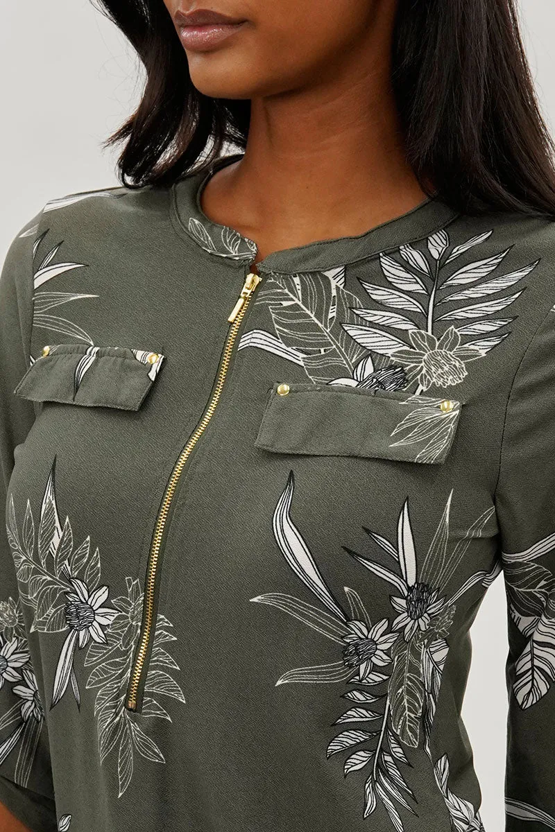 Beechers Brook Floral Half Zip Blouse - Olive sold by Fairweather product image thumbnail 4