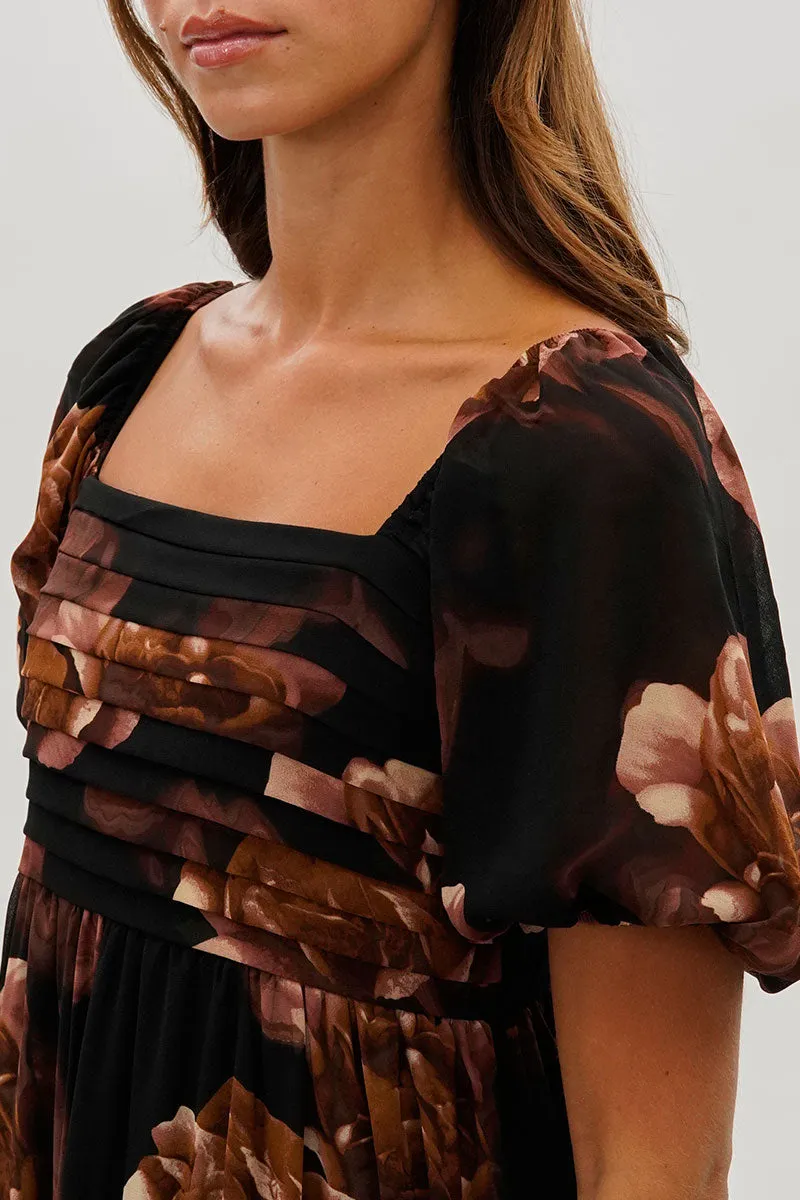 Beechers Brook Floral Pleated Square Neck Midi Dress - Black sold by Fairweather product image thumbnail 4