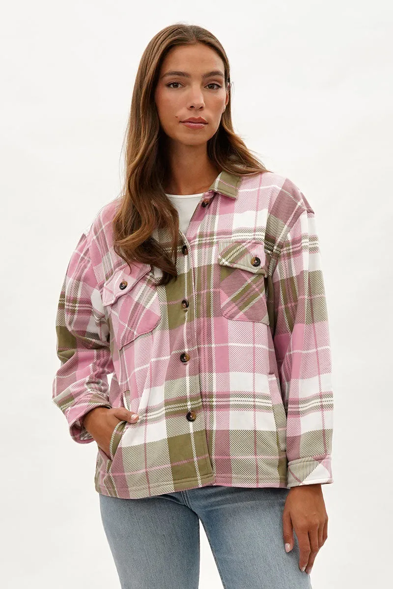 Canada Weather Gear Plaid Button Up Lightweight Jacket - Pink sold by Fairweather