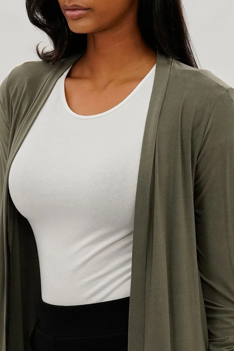 Limite Open Front Lightweight Duster Cardigan - Olive sold by Fairweather product image thumbnail 4