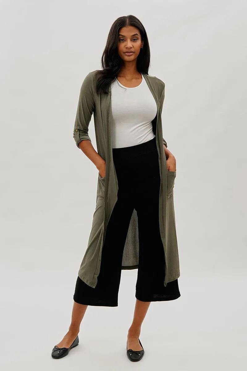 Limite Open Front Lightweight Duster Cardigan - Olive sold by Fairweather product image thumbnail 5